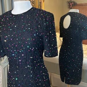 Steany Vintage Elegant Petite Black Sequin Dress